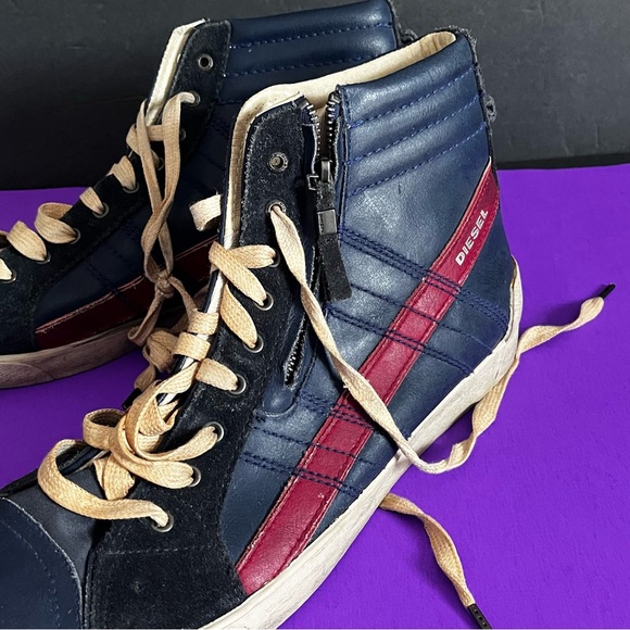 Diesel | Shoes | Diesel Dstring Plus Navy Blue Leather High Top Sneaker ...